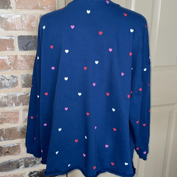 Mighty Fine Heart Pullover Blue Sweatshirt Oversized Pink Red White Hearts Med - Picture 5 of 11